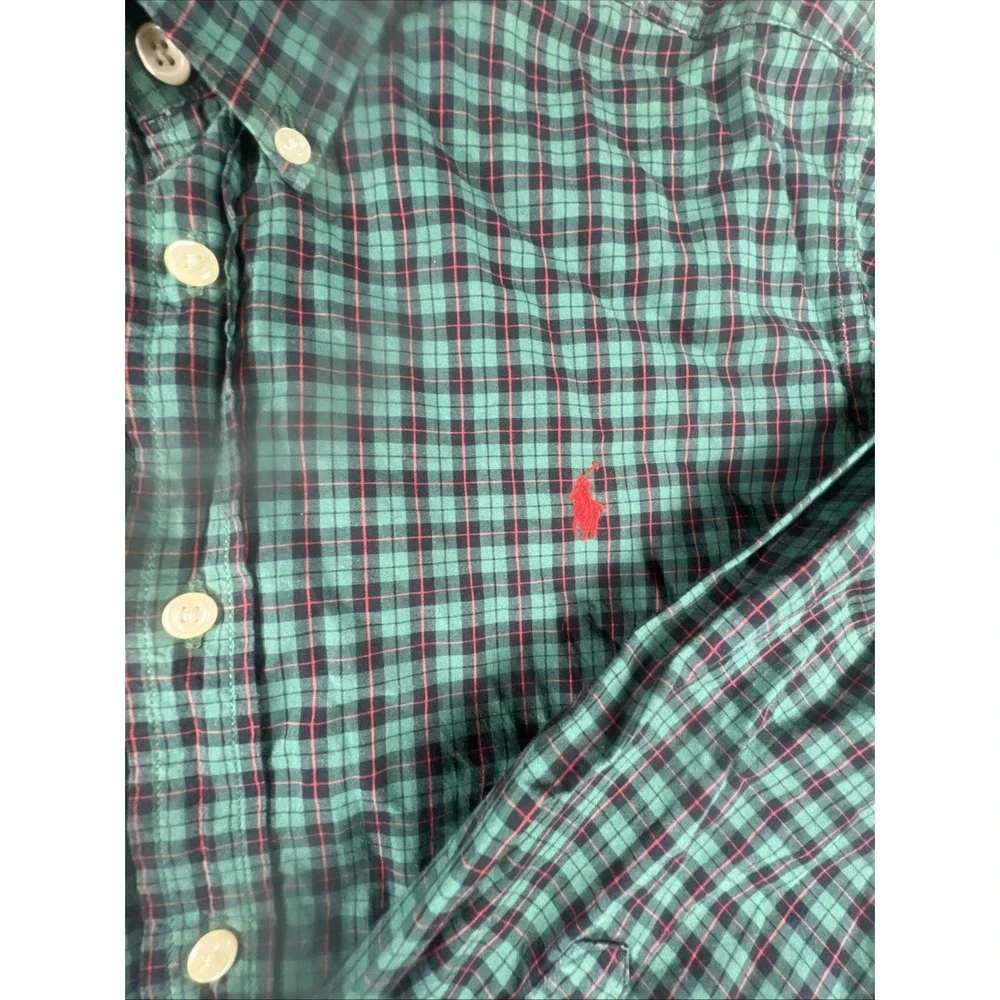 Vtg Polo Ralph Lauren 'Custom Fit' Green Plaid Button-Down Shirt - Size Large